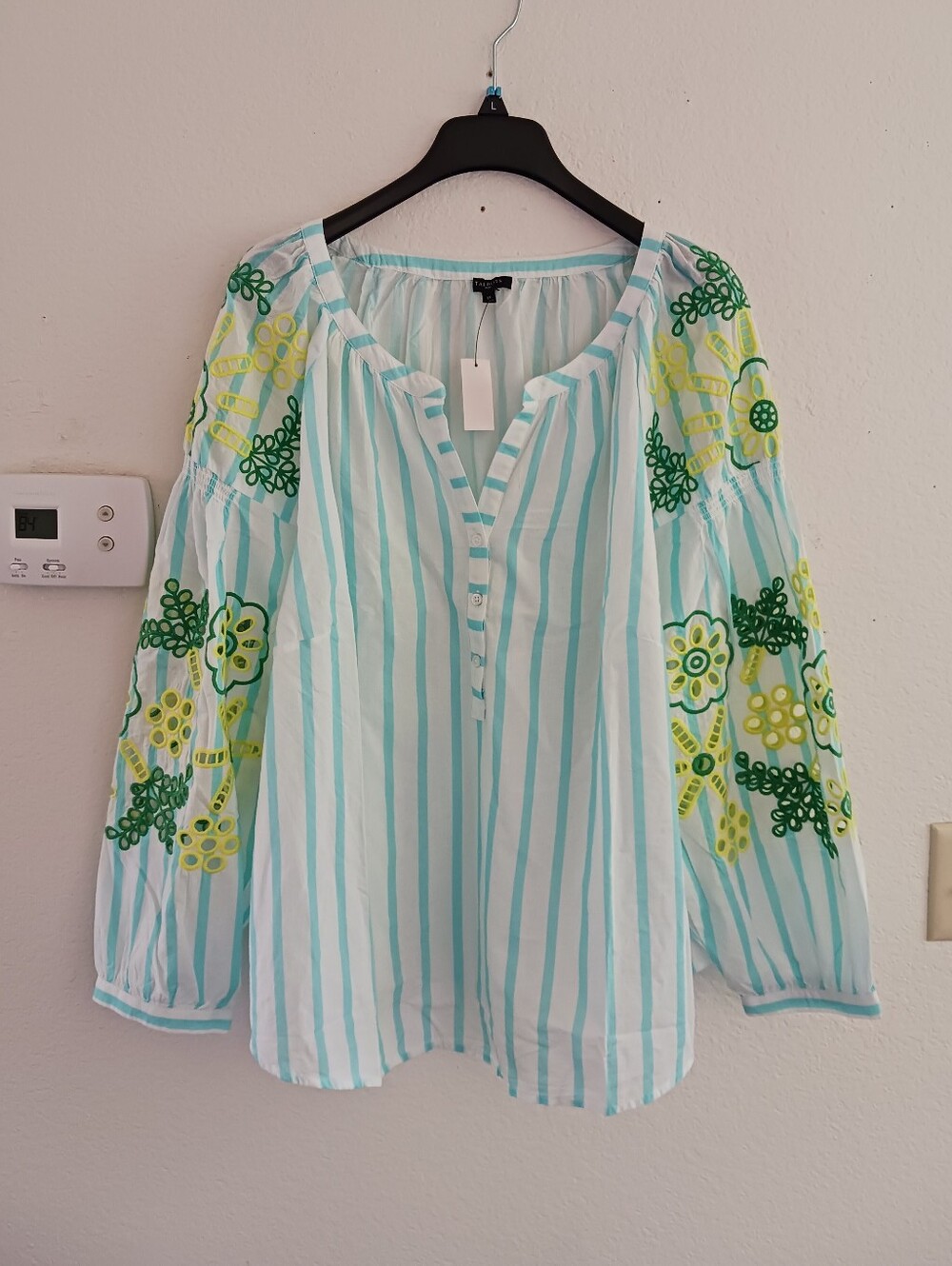 Talbots Stripe Broidery Boho Top